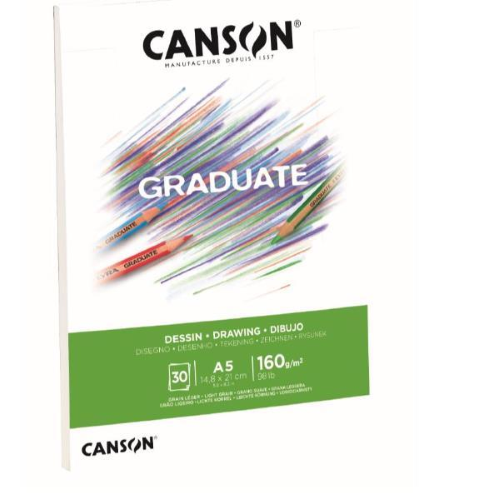 CANSON GRADUATE BLOCCO COLLATO 160GR 14.8X21 CM A5 30 FOGLI BIANCO